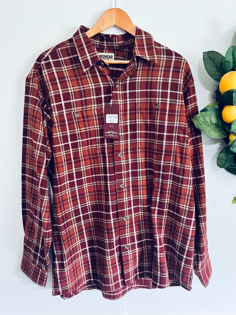 Men’s RedHead Cotton Burgundy Flannel Plaid Button Up Shirt Large